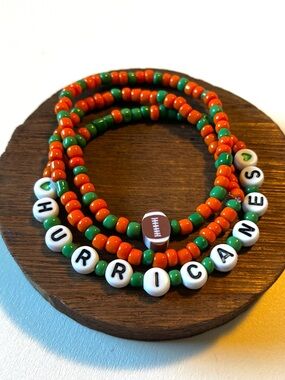 Hurricanes Beaded Football Bracelet Set - Orange & Green